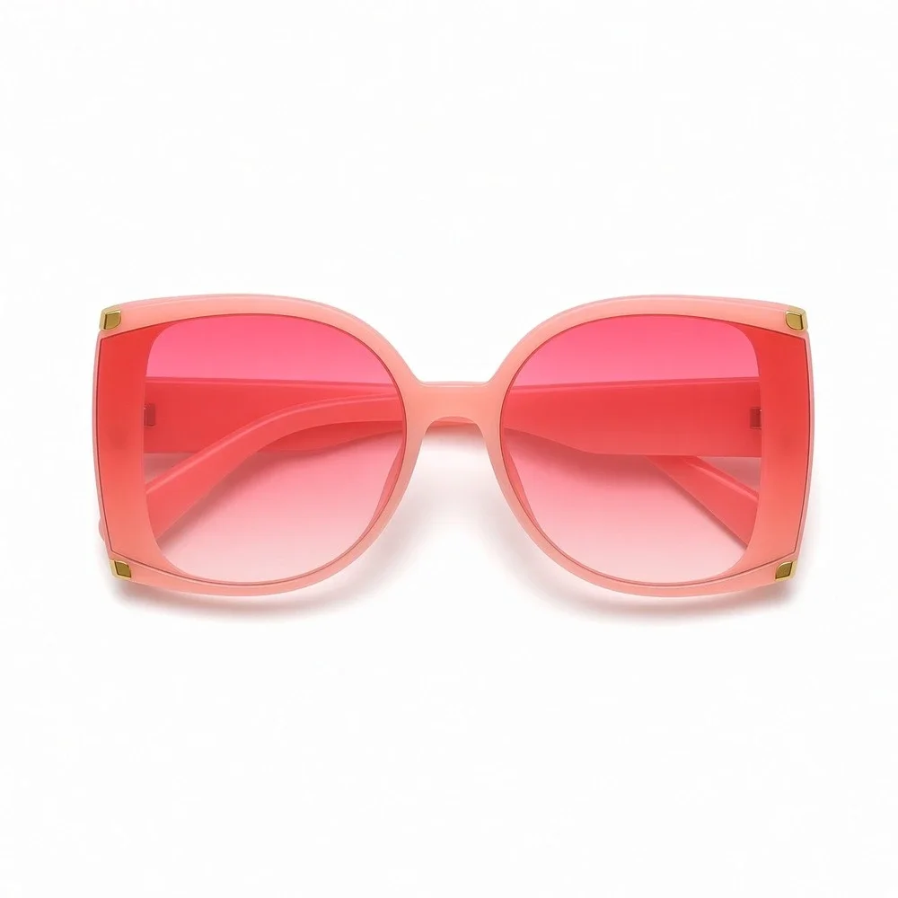 Oversized Square Pink Gradient Sunglasses Gold Stud Accent Peach Frame Women